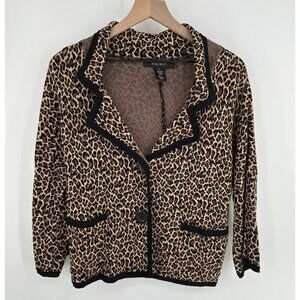 Nine West Cardigan Sweater Women Large Leopard Long Sleeve Button Front Black Ta